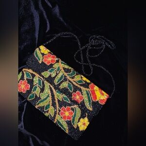 Black handmade Floral Beaded Evening Bag